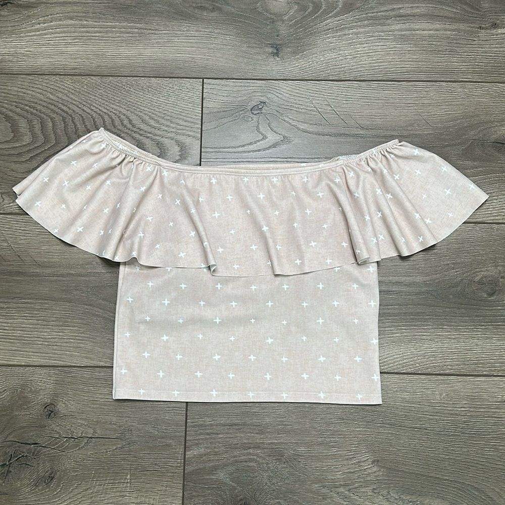 Kortni‎ Jeane Ruffled Around Swim Top Tan White Size Small
